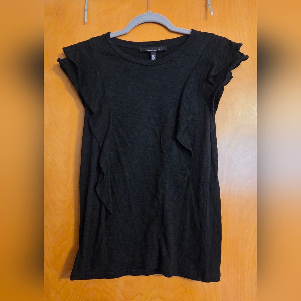 White House Black Market Black Ruffle Sleeve Tee